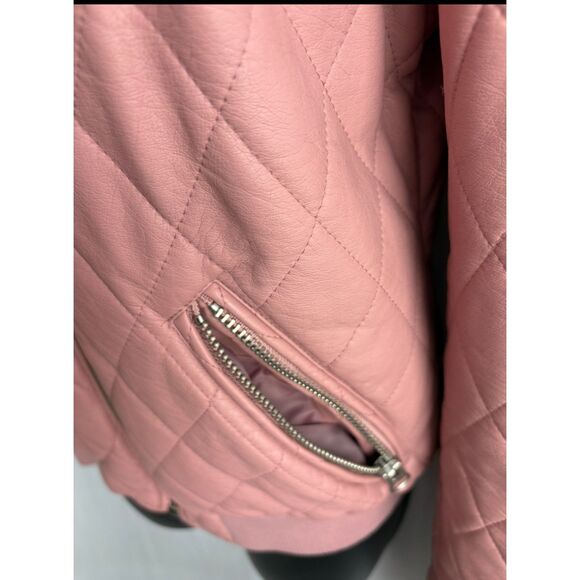 Thread and Supply Faux Leather Pink Quilted Jacket Barbiecore Cute Sze S Barbie - Picture 5 of 11